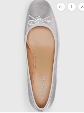 Coach Silver Low Block Heel Ballet Pump with Bow